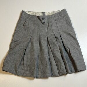 Elevenses 100% Wool Pleated Skirt w/Pockets Size 0 Gray Anthropologie Tenniscore